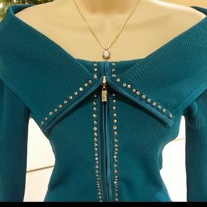 CACHE RIBBED EMBELLISHED SWEATER SIZE SMALL